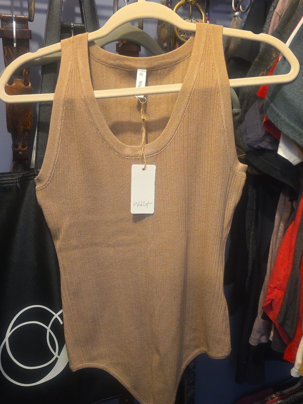 Wishlist Ribbed Tank Bodysuit in Tan